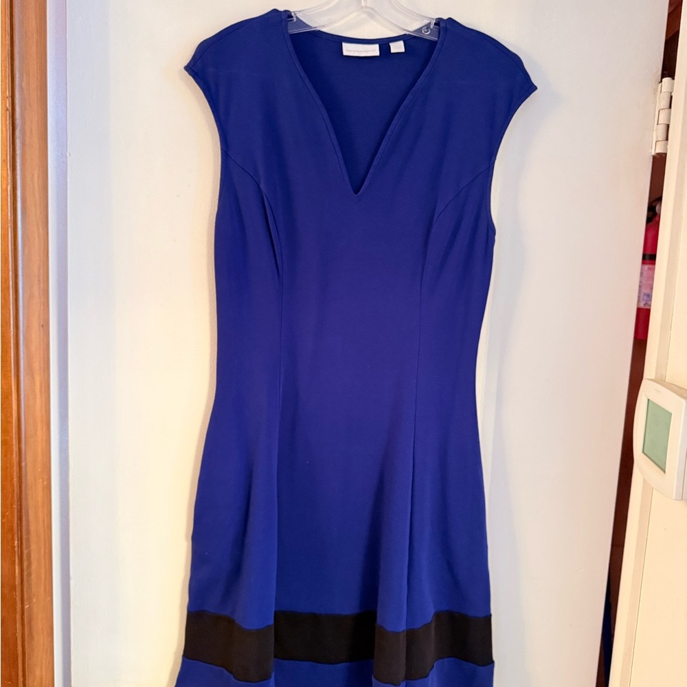 New York & Company Royal Blue Midi Dress with Black Trim